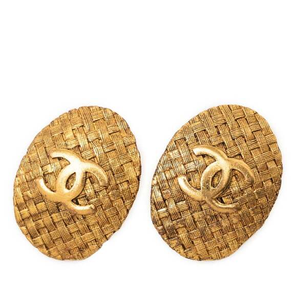 CHANEL Coco Mark Oval Earrings Gold Plated Women's